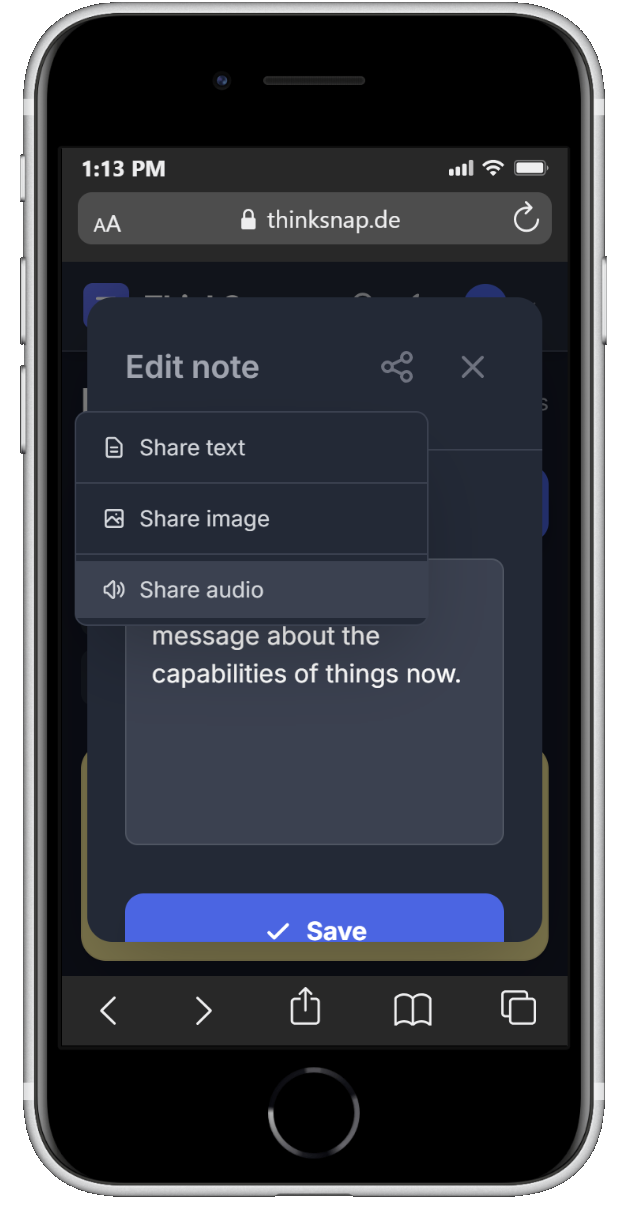 Fonctionnalité de partage ThinkSnap