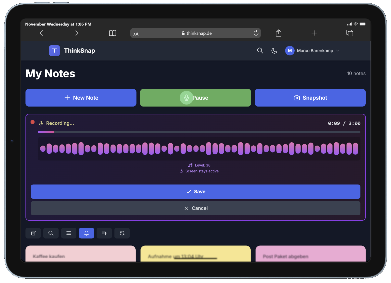 ThinkSnap sur une tablette