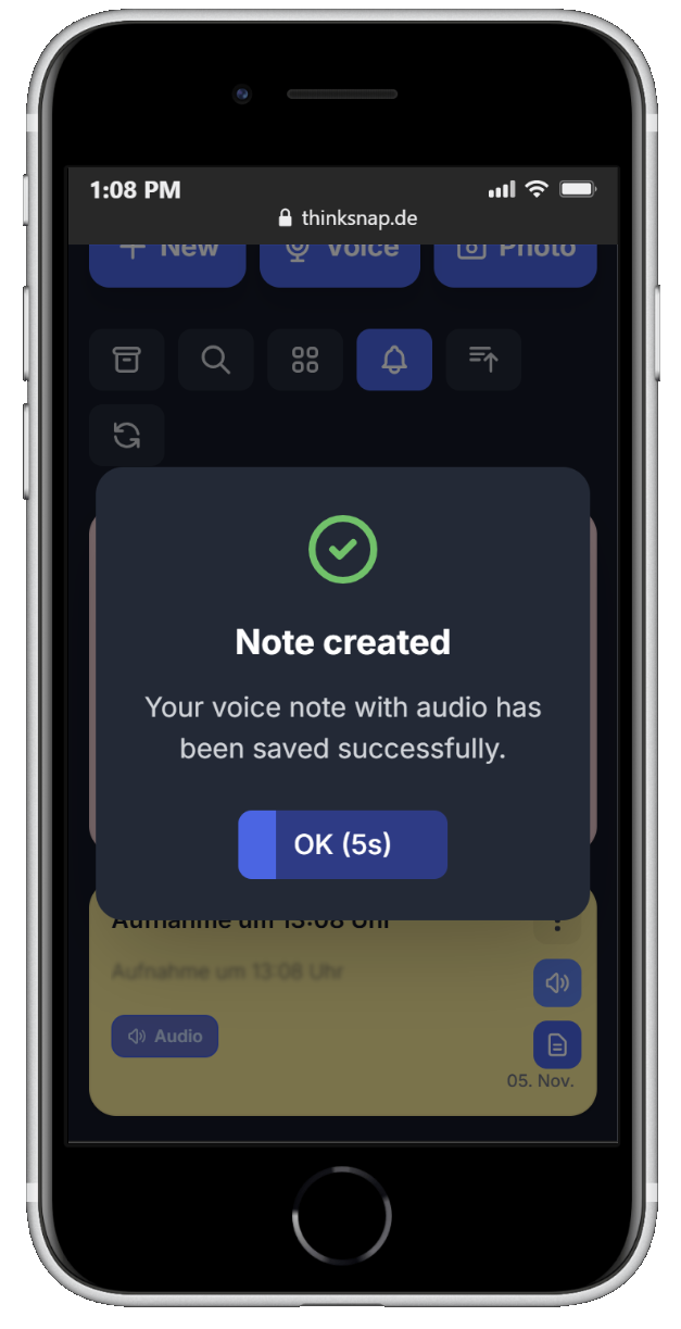 ThinkSnap met aangemaakte notitie