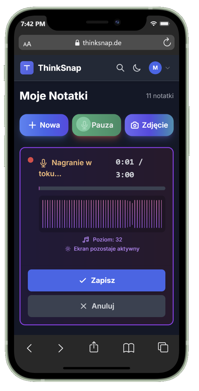 Aplikacja ThinkSnap na smartfonie